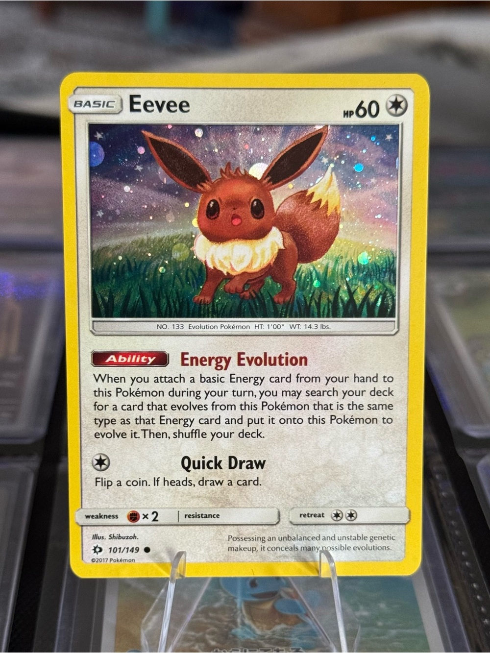 Pokémon Eevee Sun & Moon Cosmos Holo Promo with RARE 🌀 swirl 🌀